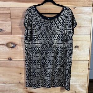H&M Black Mini-Dress/Tunic with Gold Sequins Party Sparkly Festive Blingy
